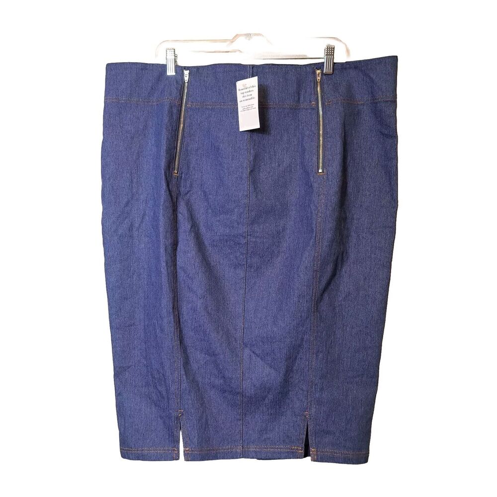 Unique Vintage Blue Denim Pencil Jean Skirt Zipper Detail Women’s Plus Size 3X